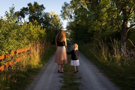 mom walking with daughter